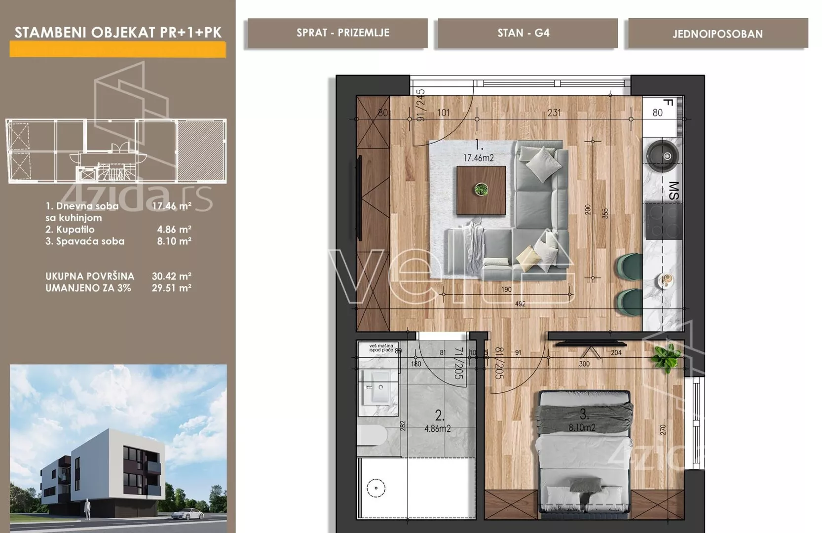 Jednoiposoban stan | 4zida