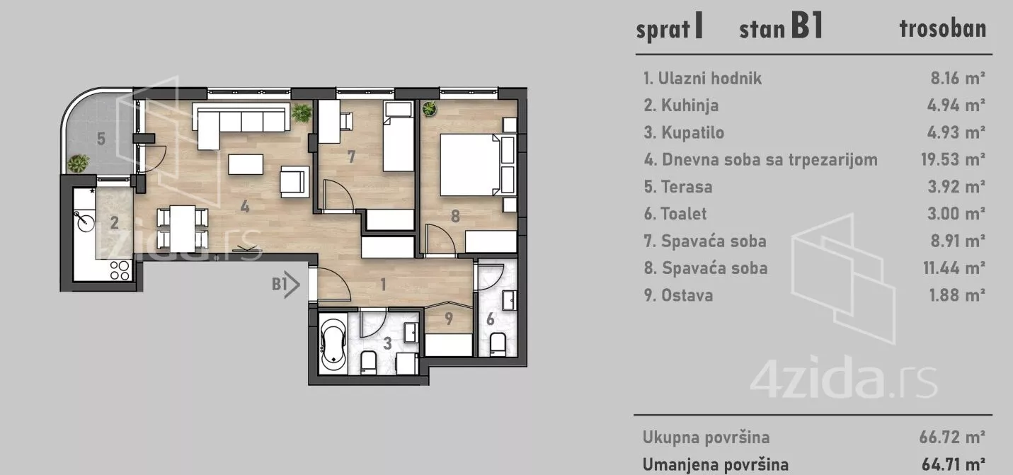 Trosoban stan | 4zida