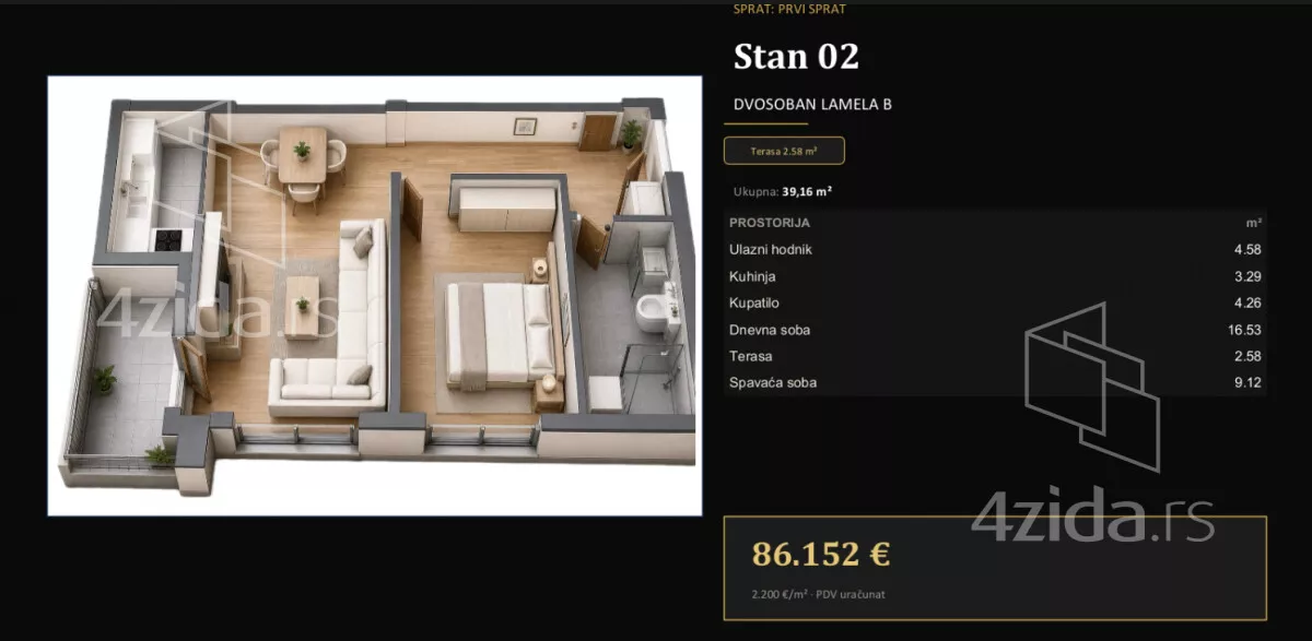 Dvosoban stan | 4zida