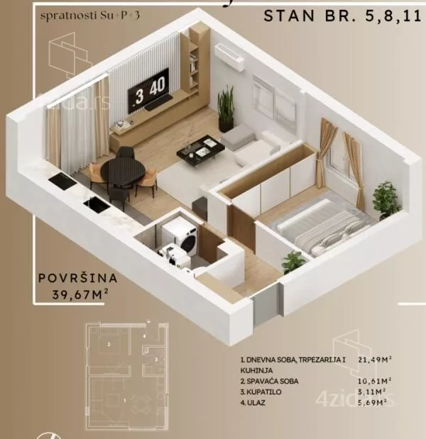Jednoiposoban stan | 4zida