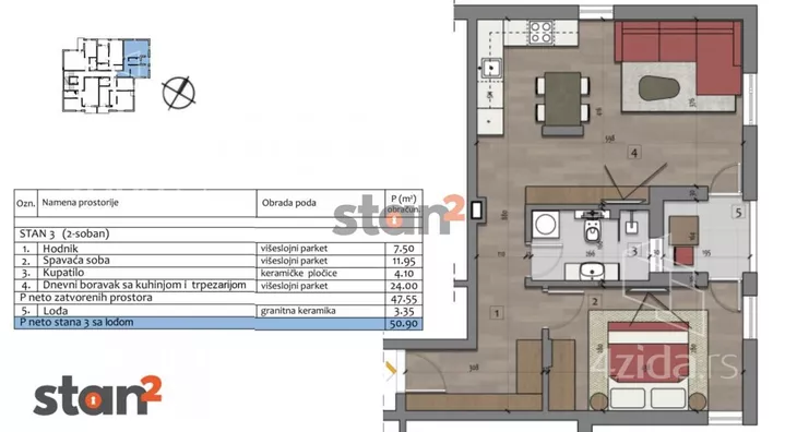 Jednoiposoban stan | 4zida