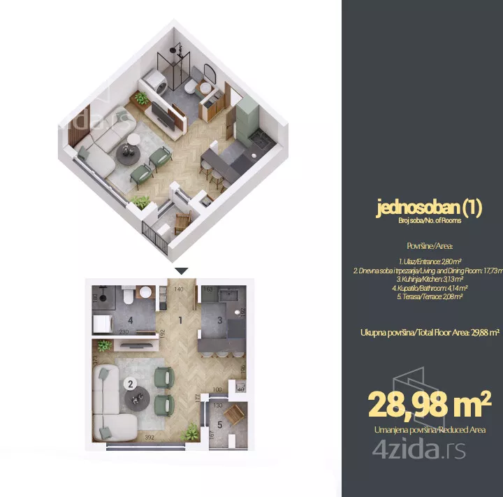 Jednosoban stan | 4zida