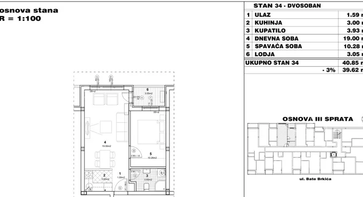 Jednoiposoban stan na prodaju, Novo Naselje, 106.100€, 39m² - stampaj