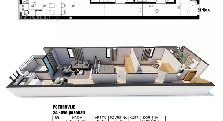 Dvoiposoban stan na prodaju, Adice, 97.300€, 60m² - stampaj