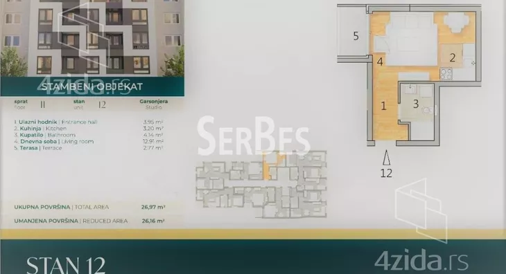 Garsonjera na prodaju, Telep, 66.708€, 26m² - stampaj