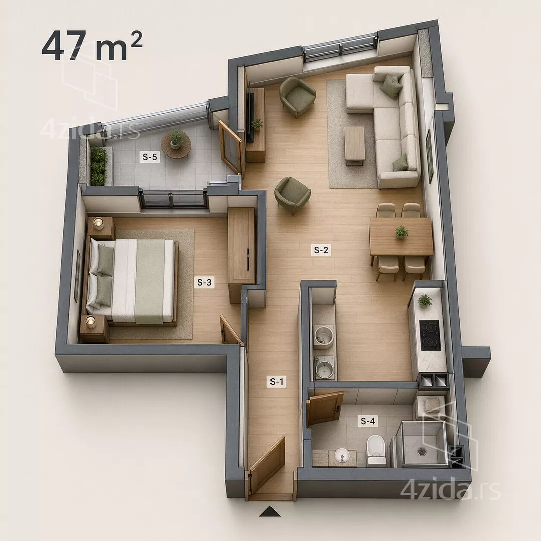 Jednoiposoban stan | 4zida