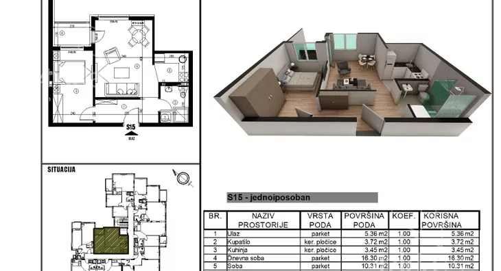 Jednoiposoban stan na prodaju, Telep, 94.500€, 39m² - stampaj