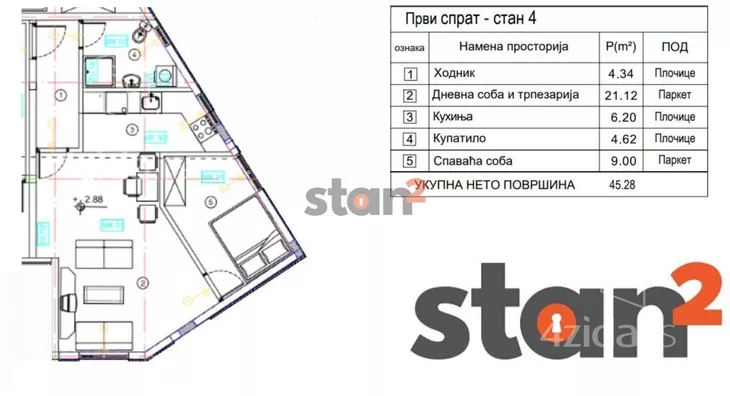 Jednoiposoban stan | 4zida