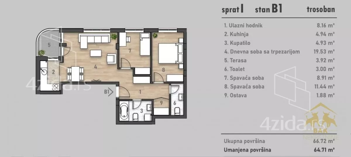 Trosoban stan | 4zida