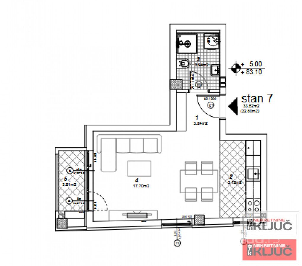 Apartament 1 camere, 33 m²