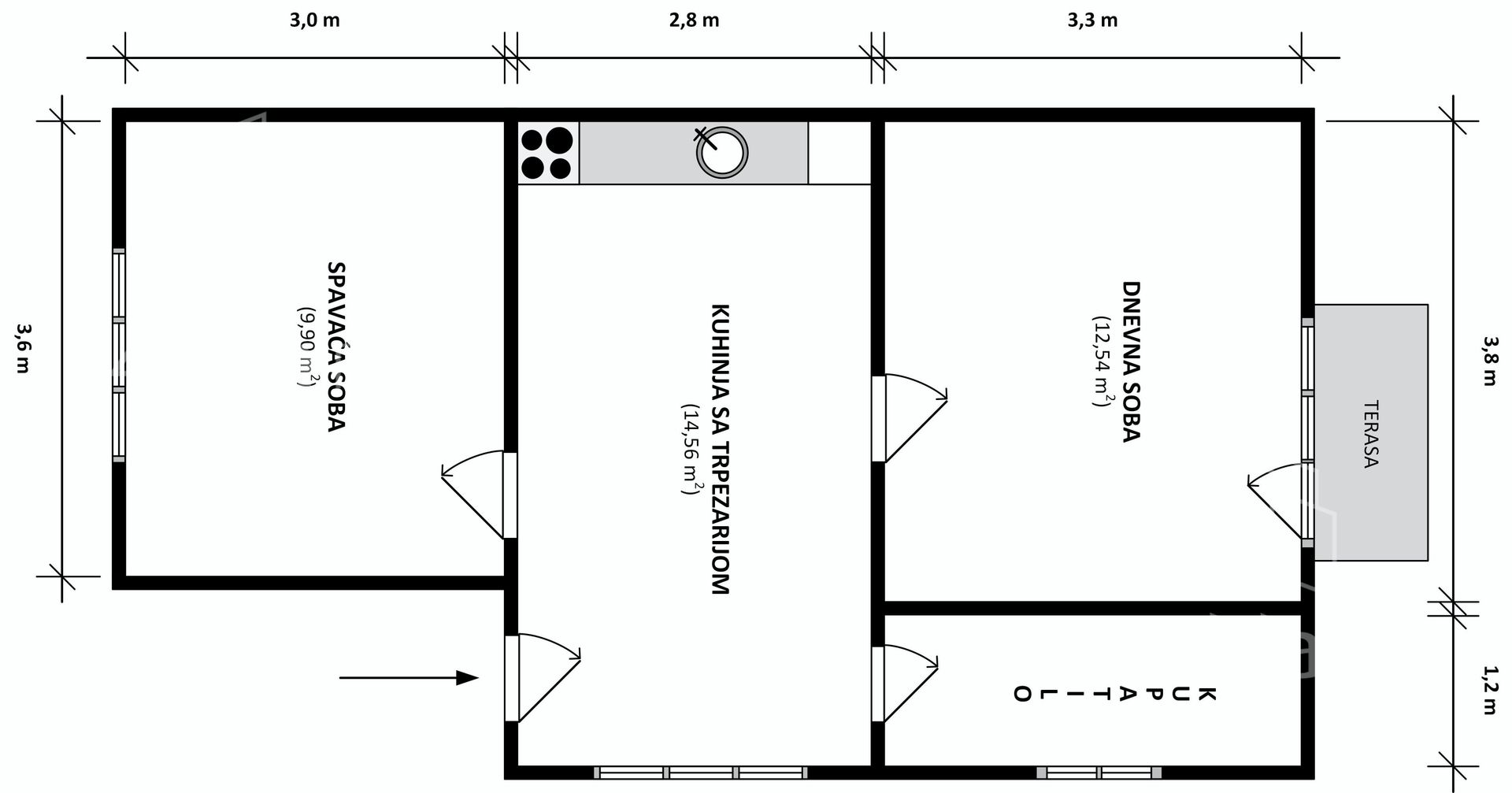1-roms leilighet, 46 m²