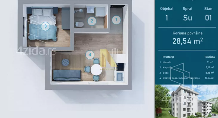 Jednoiposoban stan | 4zida