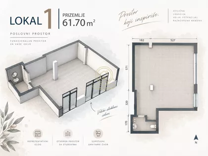 Poslovni prostor na prodaju · 61 m² · Slana Bara, Gradske lokacije, Novi Sad