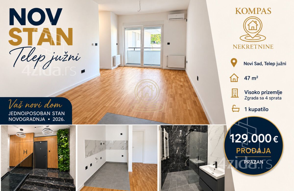 Jednoiposoban stan na prodaju, Južni Telep, 129.000€, 47m² — fotografija
