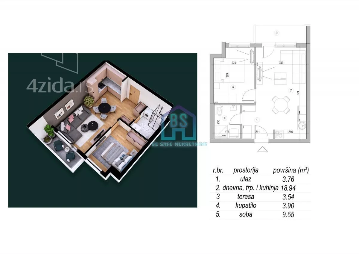 Jednoiposoban stan | 4zida