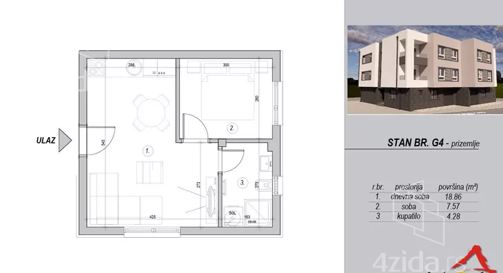 Jednoiposoban stan | 4zida