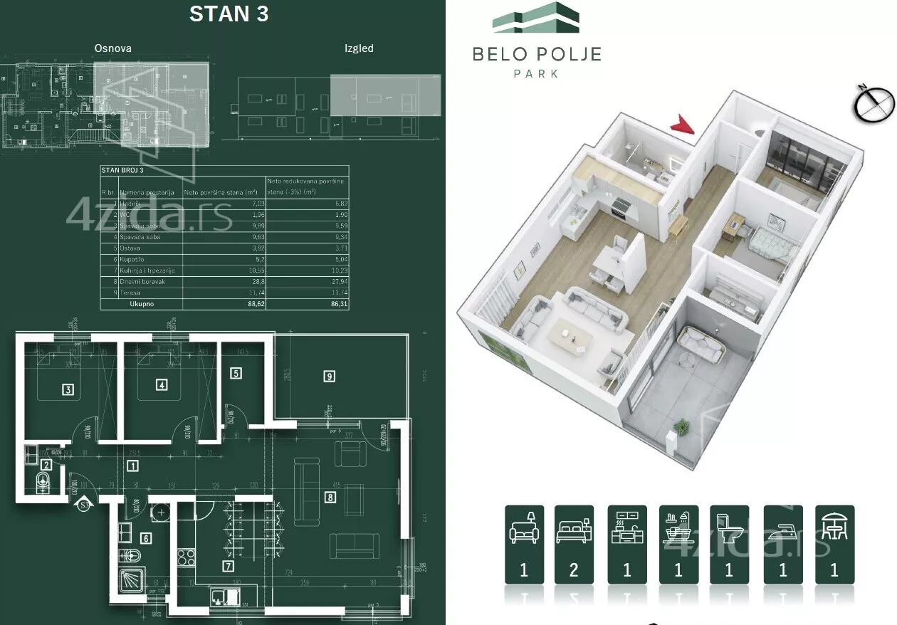 Trosoban stan | 4zida
