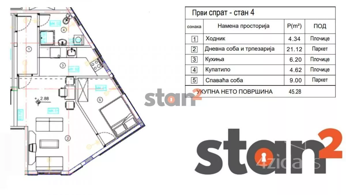 Jednoiposoban stan | 4zida