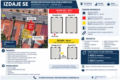 Commercial for rent · 183 m² · Crveni Pevac, Medijana, Gradske lokacije, Niš