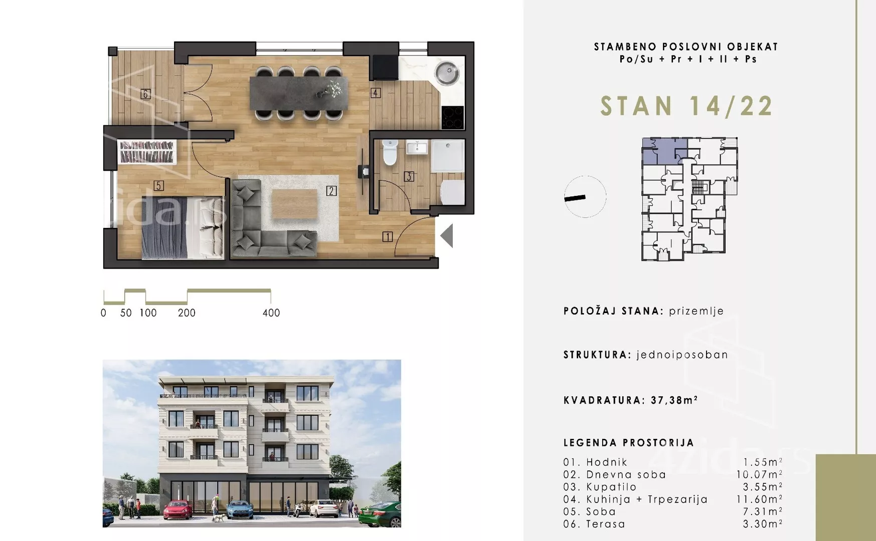 Jednoiposoban stan | 4zida