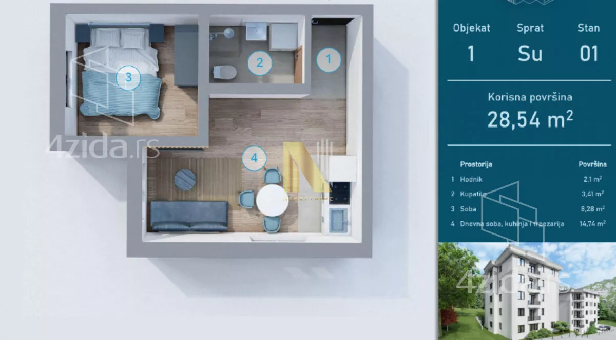 Jednoiposoban stan | 4zida