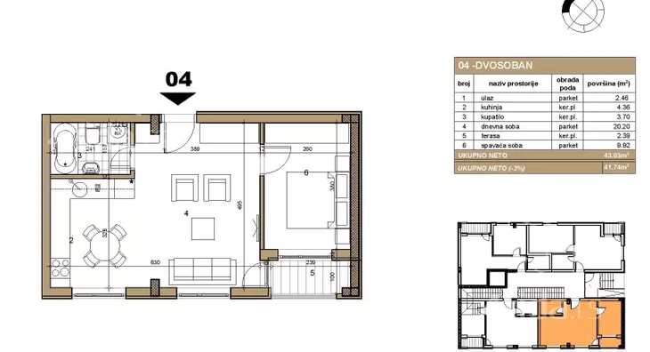 Dvosoban stan na prodaju, Telep, 101.950€, 43m² - stampaj