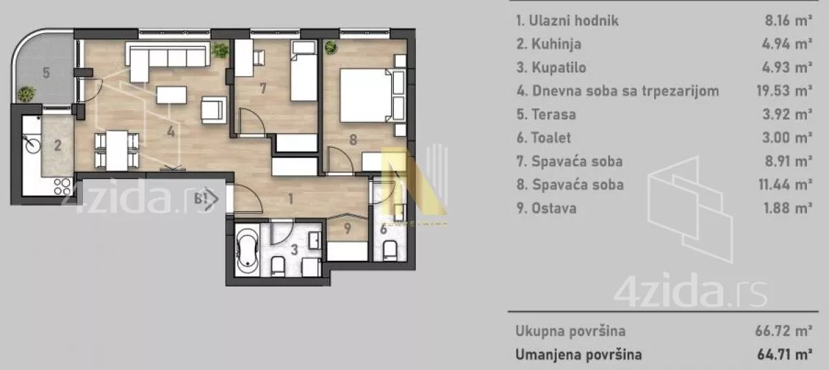 Trosoban stan | 4zida