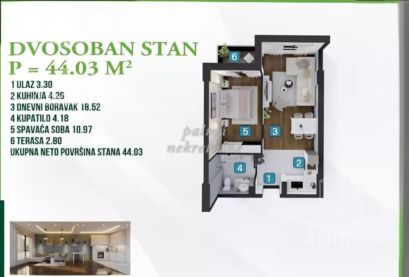 Jednoiposoban stan | 4zida