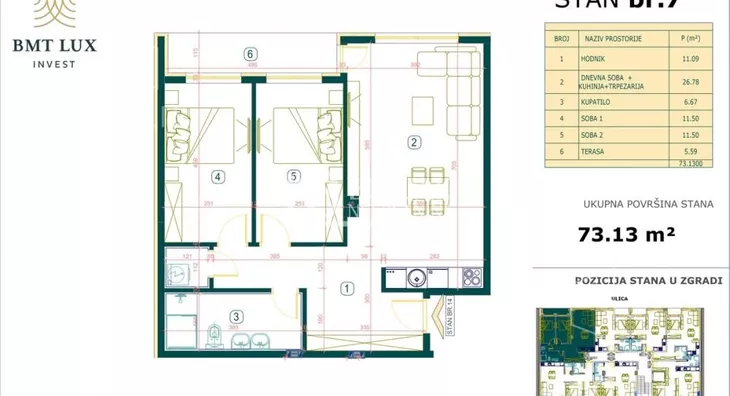 Trosoban stan na prodaju, Milana Stanivukovića, 95.069€, 73m² - stampaj