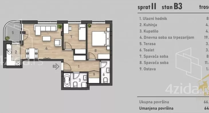 Trosoban stan | 4zida