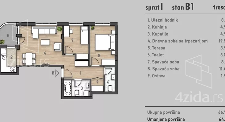 Trosoban stan | 4zida