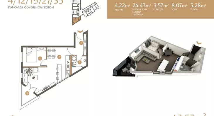 Jednoiposoban stan | 4zida