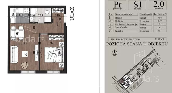 Dvosoban stan na prodaju, Telep, 97.750€, 38m² - stampaj