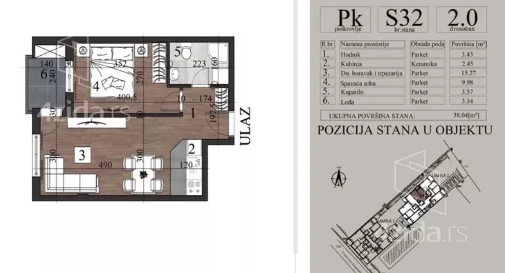 Dvosoban stan na prodaju, Telep, 111.700€, 38m² - stampaj