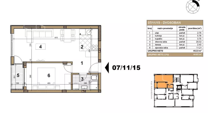 Dvosoban stan na prodaju, Telep, 113.150€, 44m² - stampaj