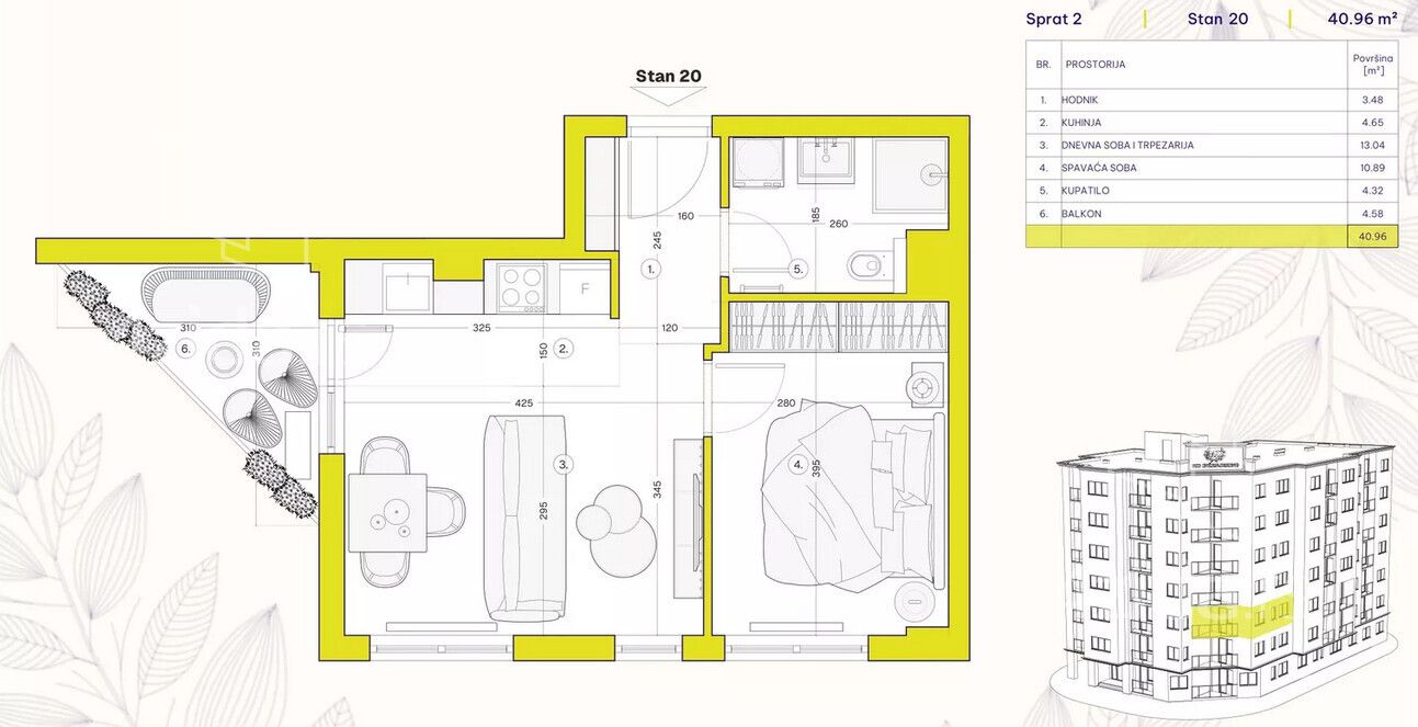 Apartament me 1 dhoma, 40 m²