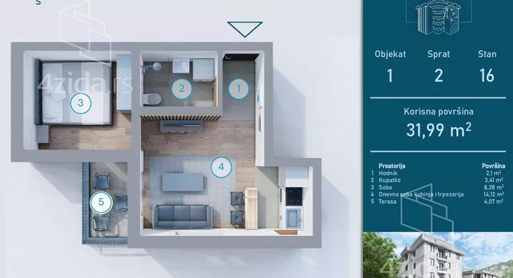 Jednosoban stan | 4zida