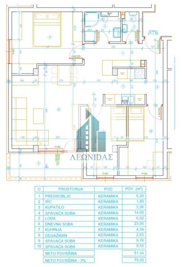 Apartament me 3 dhoma, 79 m²