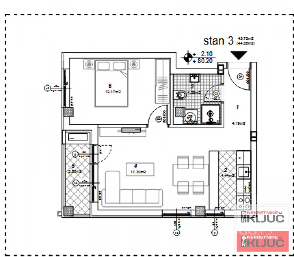 Apartament 1 camere, 45 m²