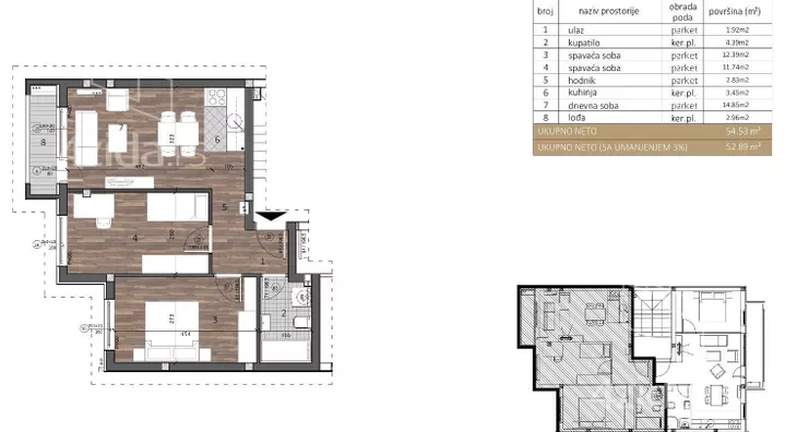 Dvoiposoban stan na prodaju, Veternik, 98.060€, 52m² - stampaj