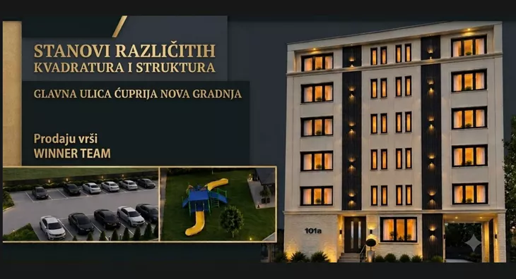 Glavna slika projekta Moderni stanovi u izgradnji na glavnoj ulici u Ćupriji