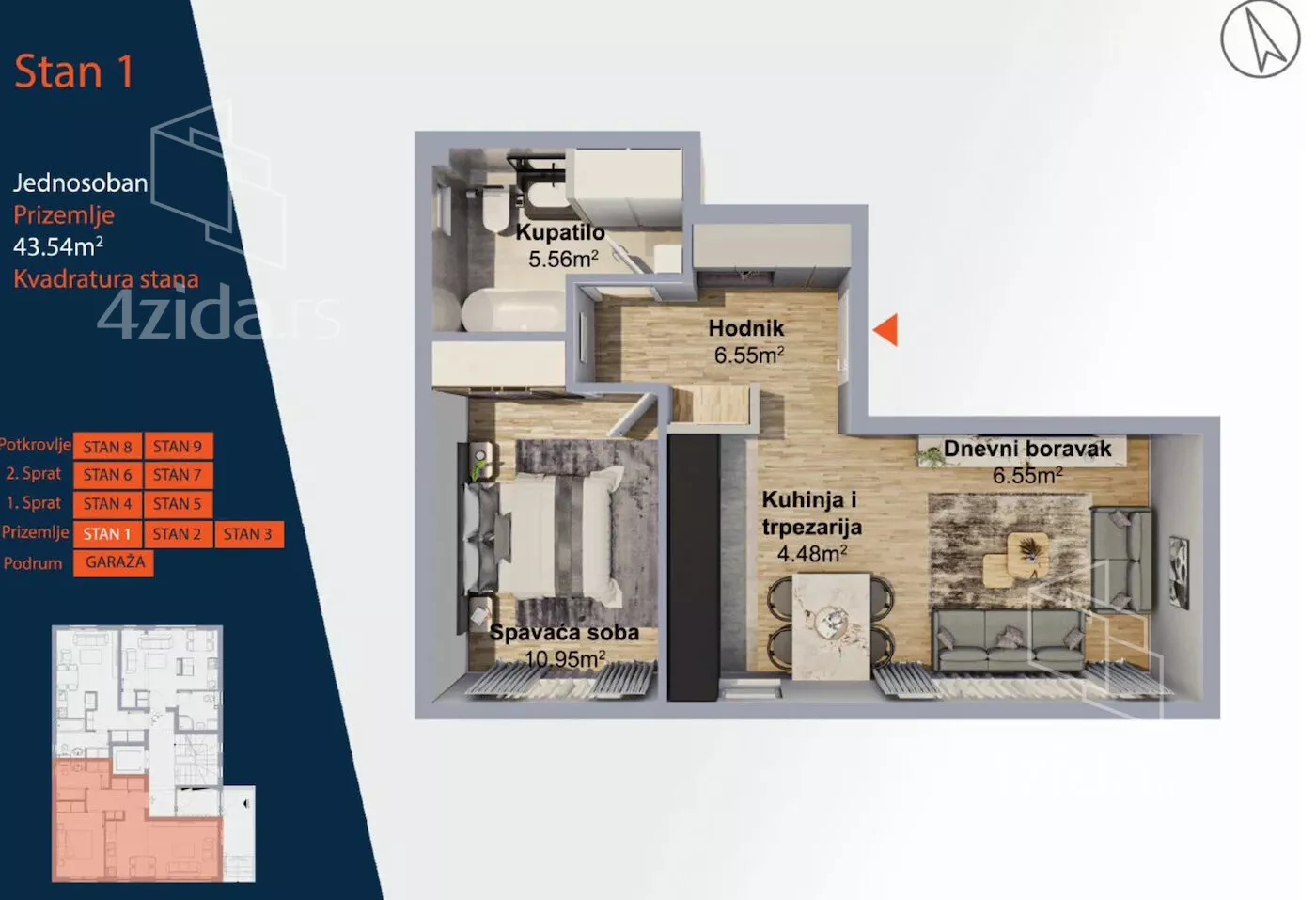 Jednosoban stan | 4zida